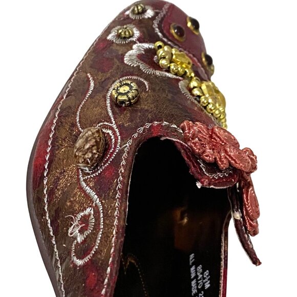 Pierre Dumas Marie Mule 8.5 Red Eastern Asian Exotic Theater Cosplay Embellished - Picture 10 of 10